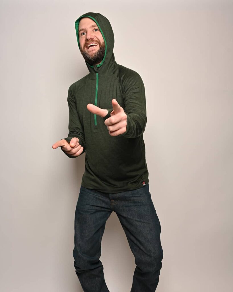 Andy "models" a merino baselayer for One Sleeve