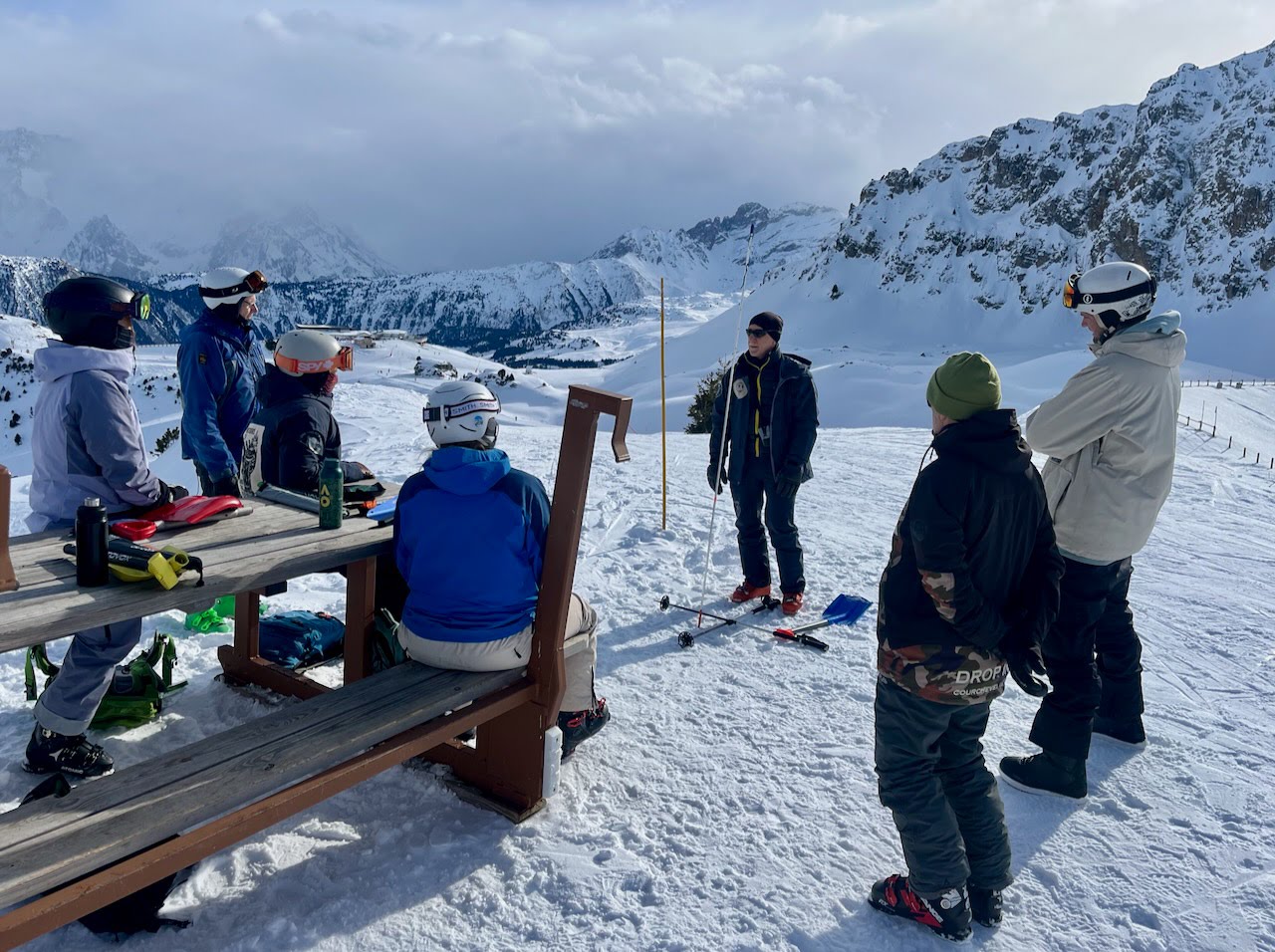 A talk on avalanche and off piste safety conducted in the mountains