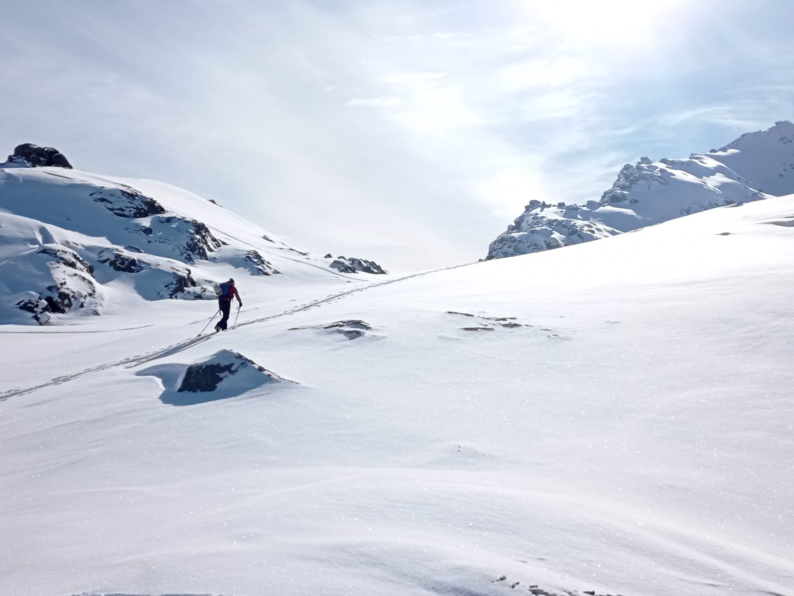 Ski touring on a sunny day